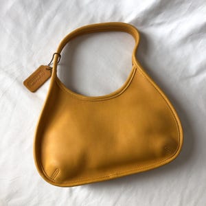 【希少】Rare Old Coach Ergo 9027 Yellow USA Vintage Coach Ergo 9027 Mini Satchel Yellow Leather Shoulder Bag