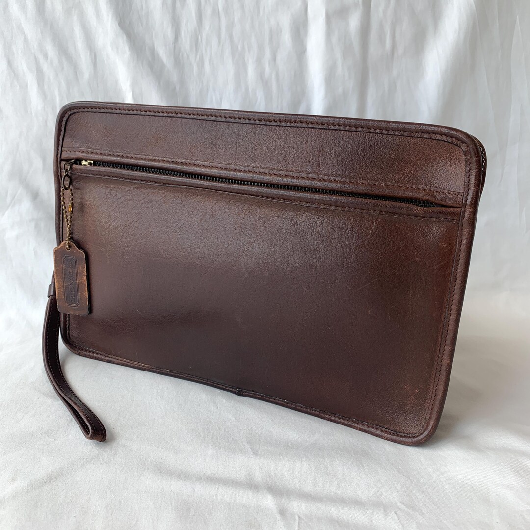 Vintage Coach Large Zippered Clutch 9834 Mocha Brown Leather Made