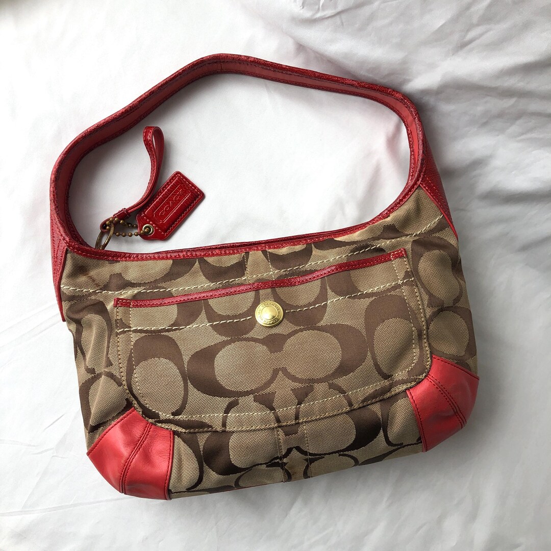 バッグ old coach Ergo hobo red leather bag y2k Coach Ergo 11600 Signature Canvas Red Leather Trim Shoulder