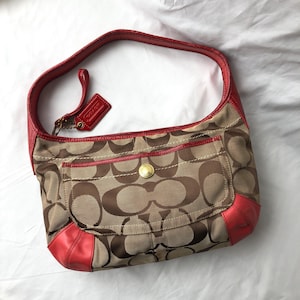 Coach Ergo 11600 Signature Canvas Red Leather Trim Shoulder