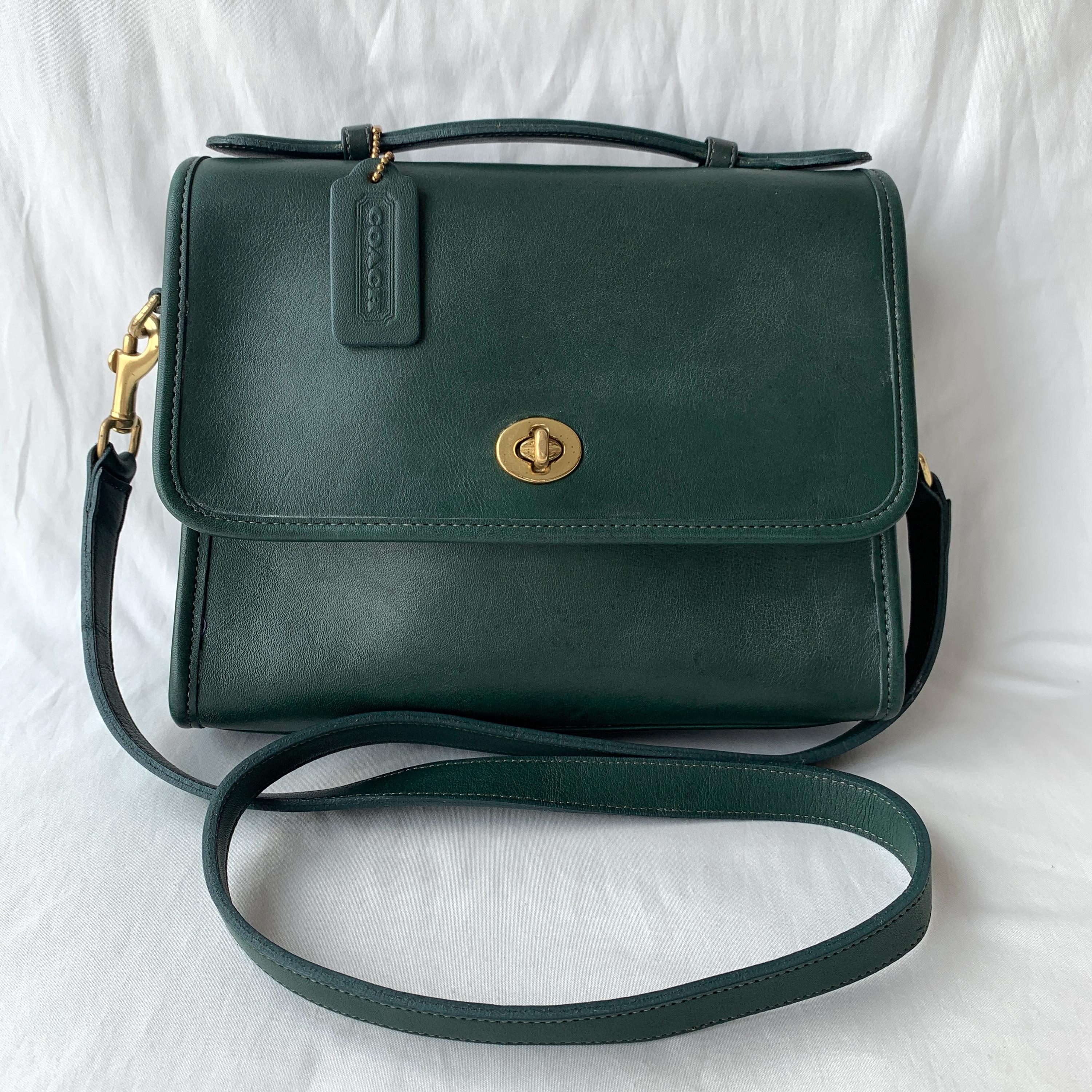 Vintage Coach Court Bag 9870 Bottle Green Leather Made in USA 1994