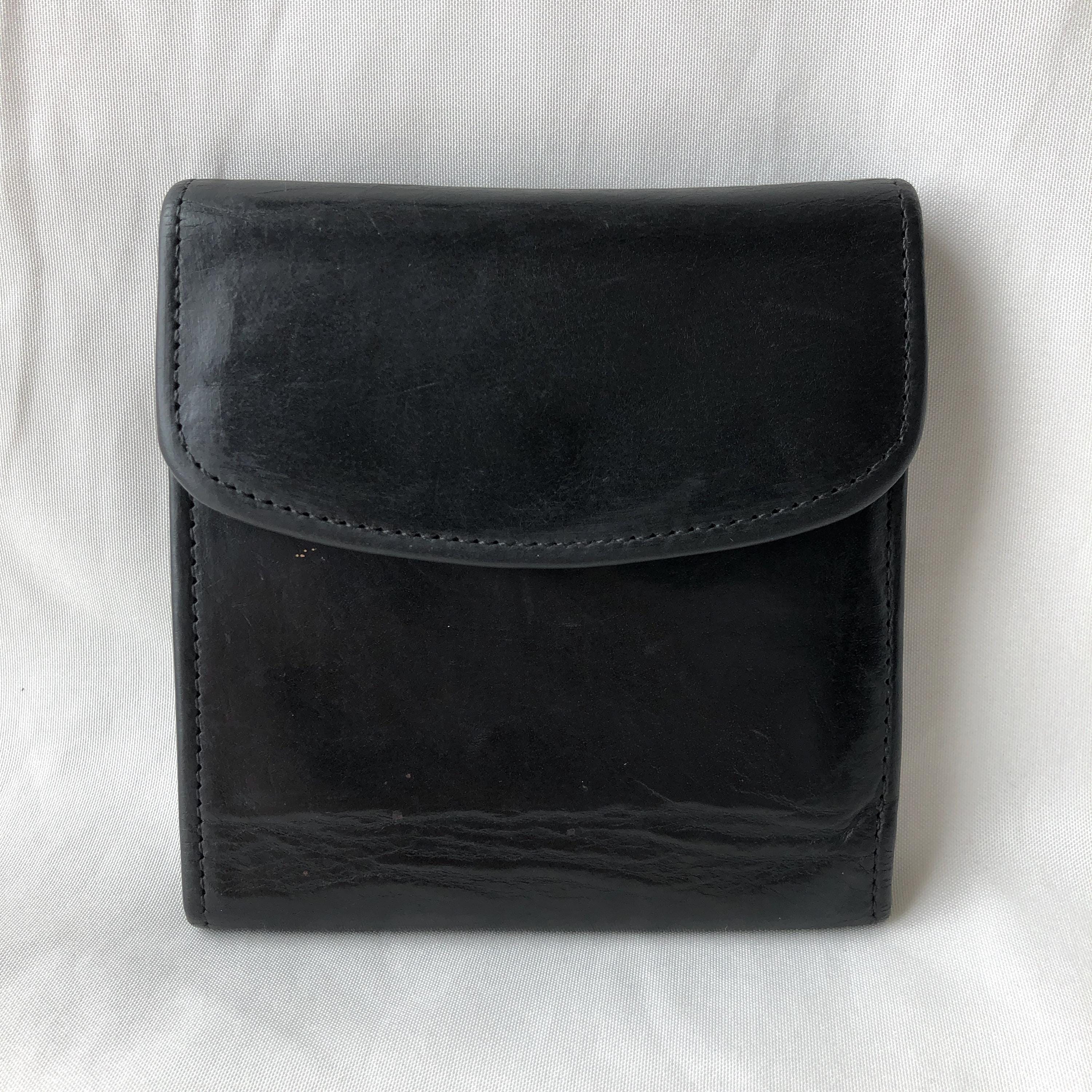 Vintage Coach Black Leather Wallet Kisslock Trifolding Coin Purse