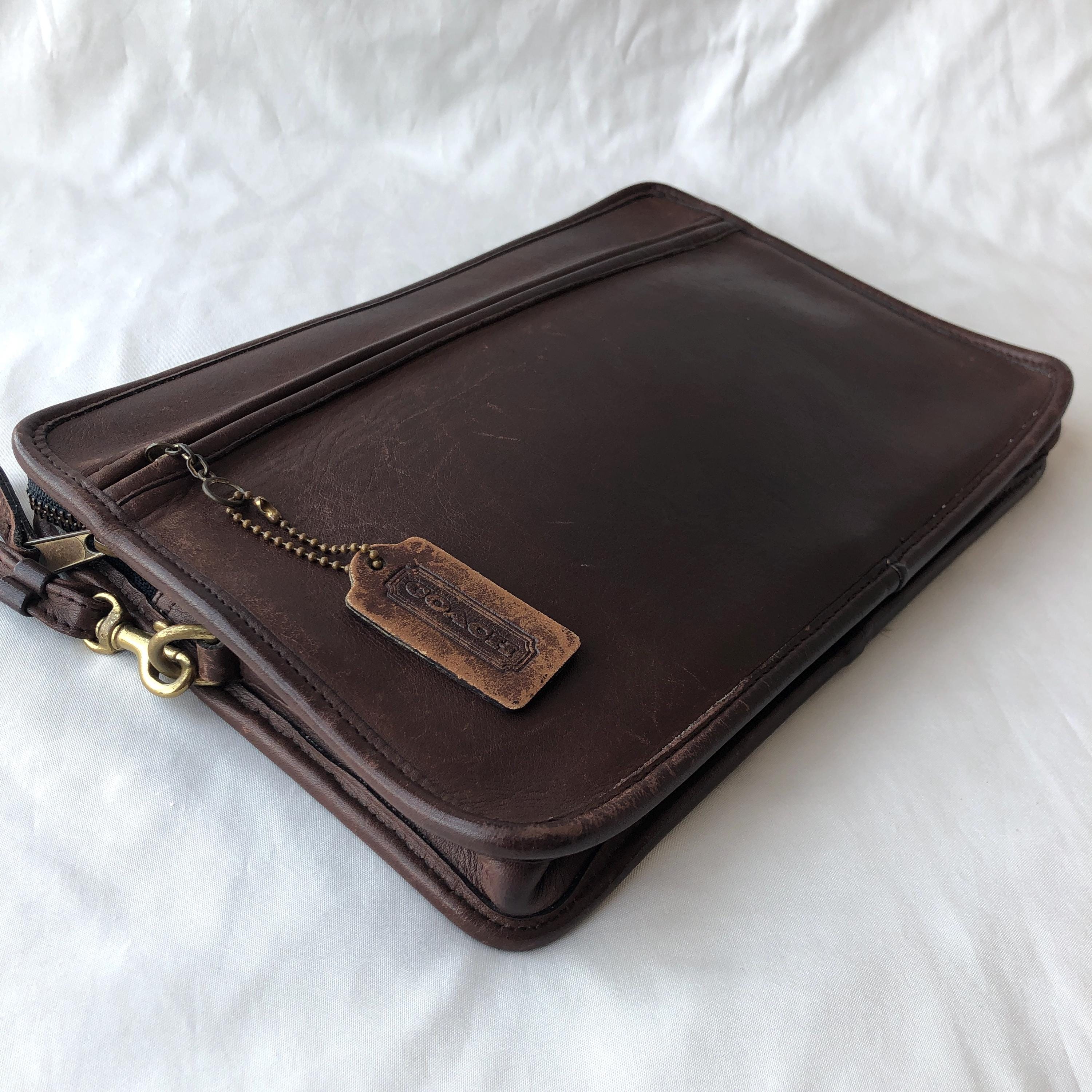 Vintage Coach Large Zippered Clutch 9834 Mocha Brown Leather Made