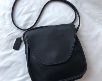 Black Leather Coach Top Handle Bag / Purse with Tassel