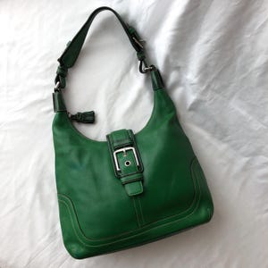 Vintage Coach Hamptons Soho 7463 Green Leather Shoulder Hobo Buckle Bag From 2004