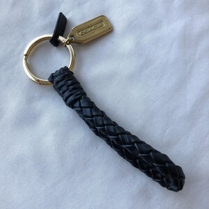 Vintage Coach 7204 Black Braided Leather Loop Keychain Fob Bag