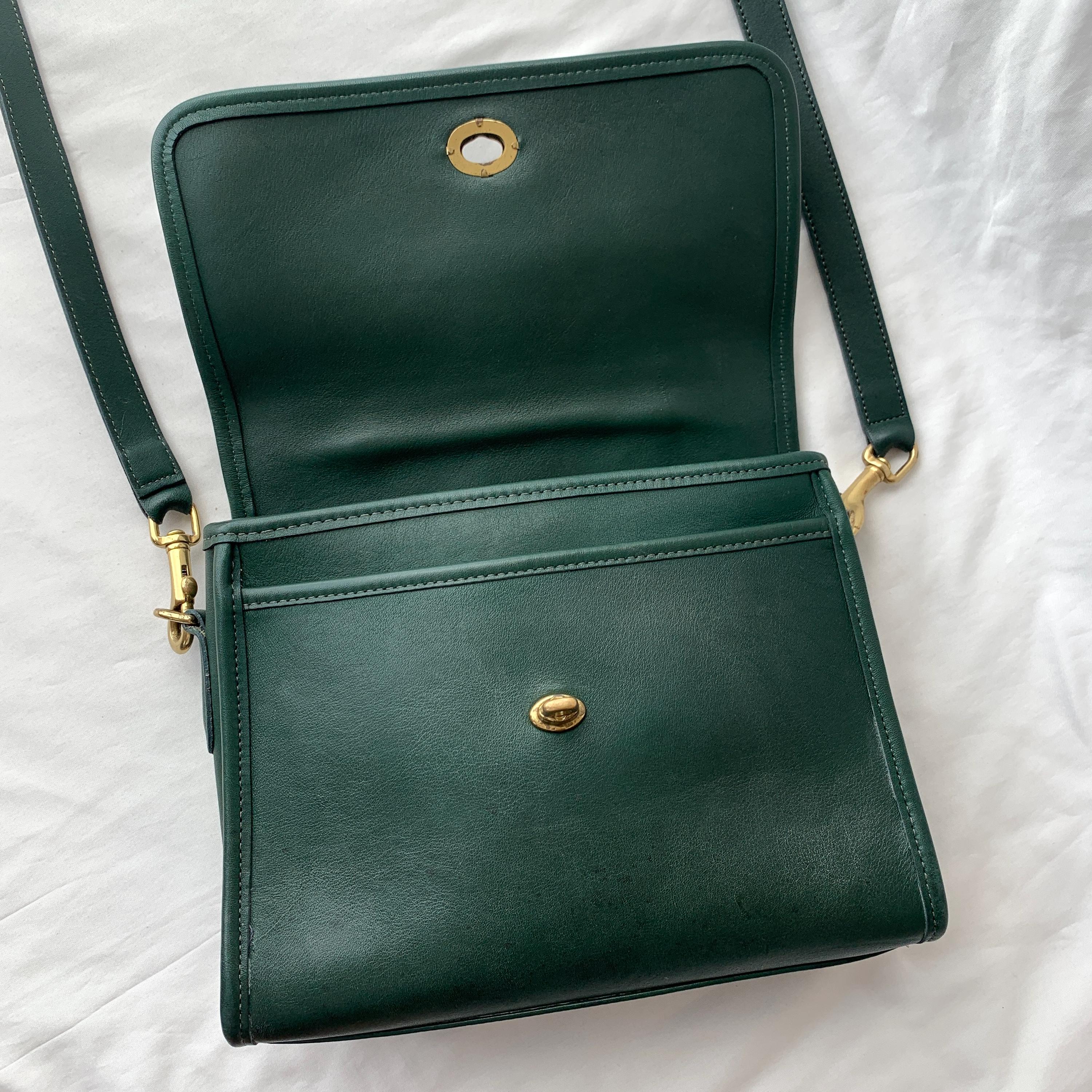 Vintage Coach Court Bag 9870 Bottle Green Leather Made in USA 1994