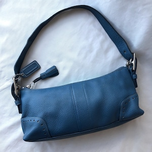 Coach Hamptons Blue Pebbled Leather Shoulder Bag Demi Purse Y2K