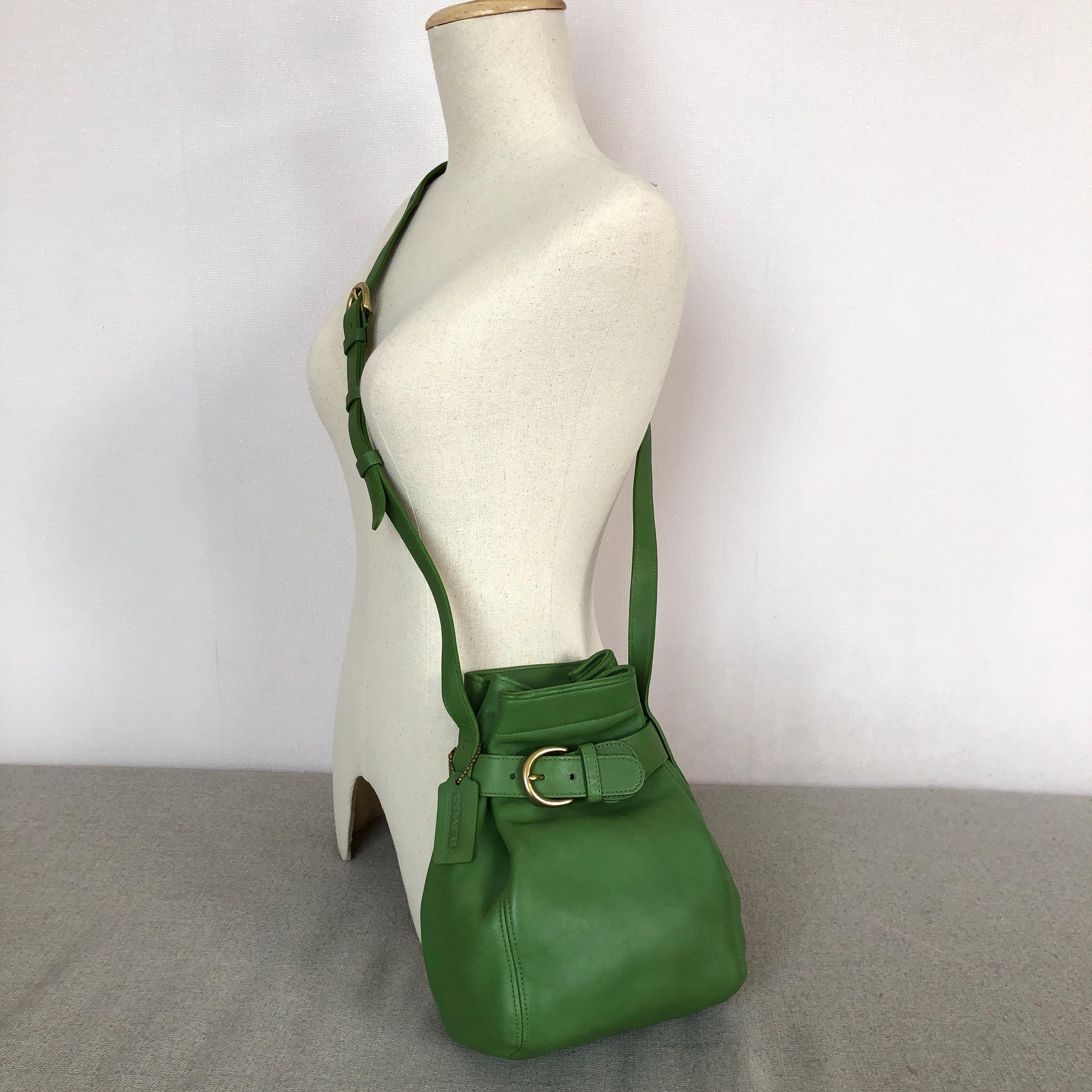 Vintage Coach Belted Pouch 4156 Leaf Green Leather Bag Made in USA 