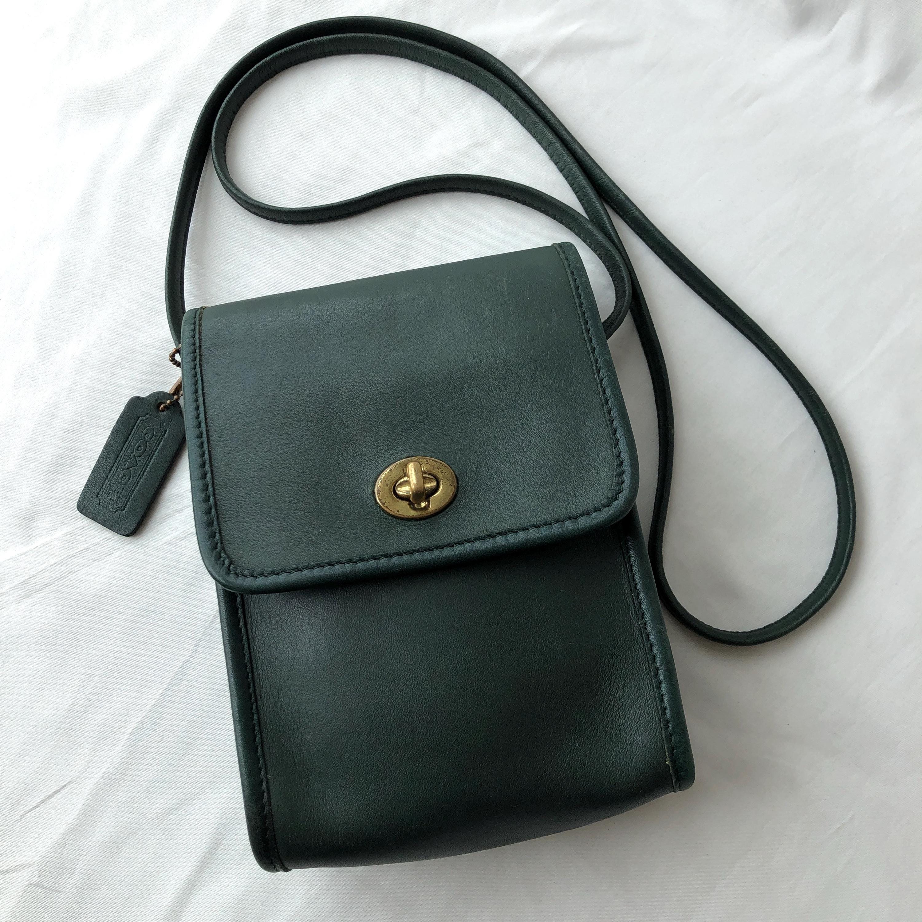 Vintage Coach Scooter Bag 9893 Bottle Green Leather Crossbody Made