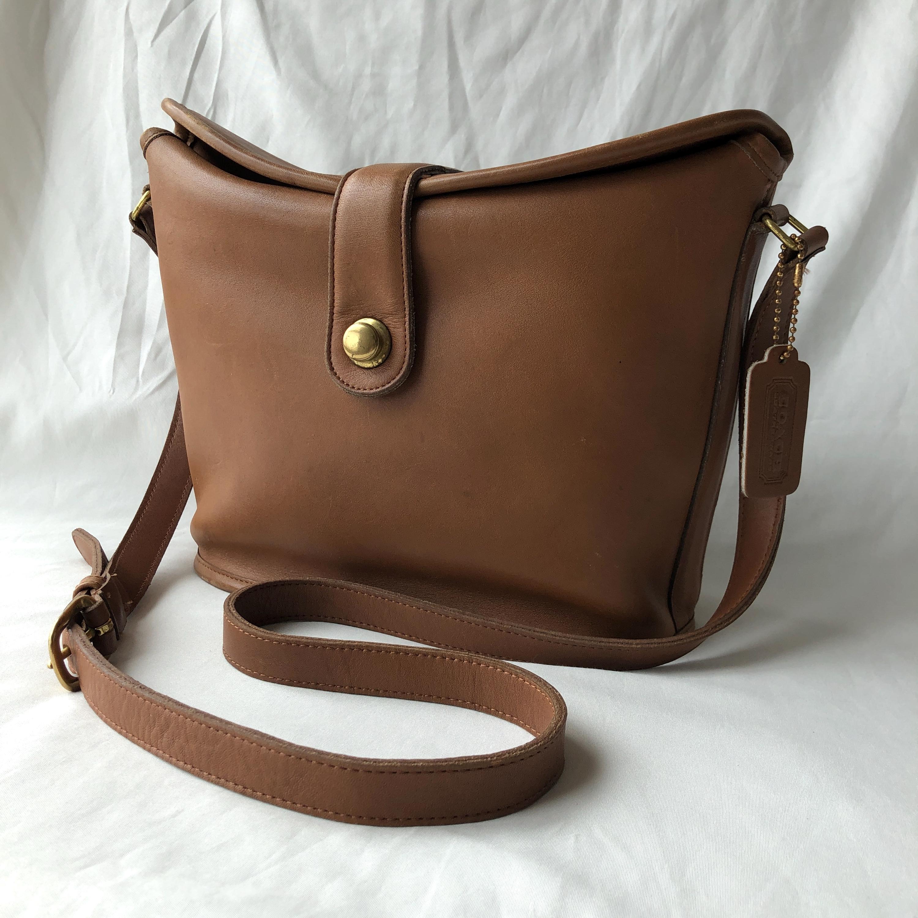 Vintage Coach 9853 Binocular Bag Camel Brown Leather Made In USA Pre-1994