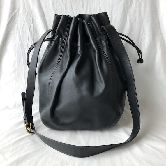 Vintage Coach Delancy Drawstring 4122 Black Lather Bag Made in USA