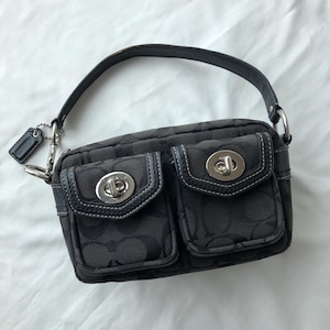 Vintage Coach Legacy Black Signature Canvas Mini Bag Double Turn