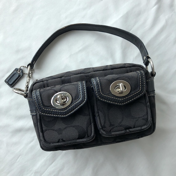 Vintage Coach Legacy Black Signature Canvas Mini Bag Double Turn