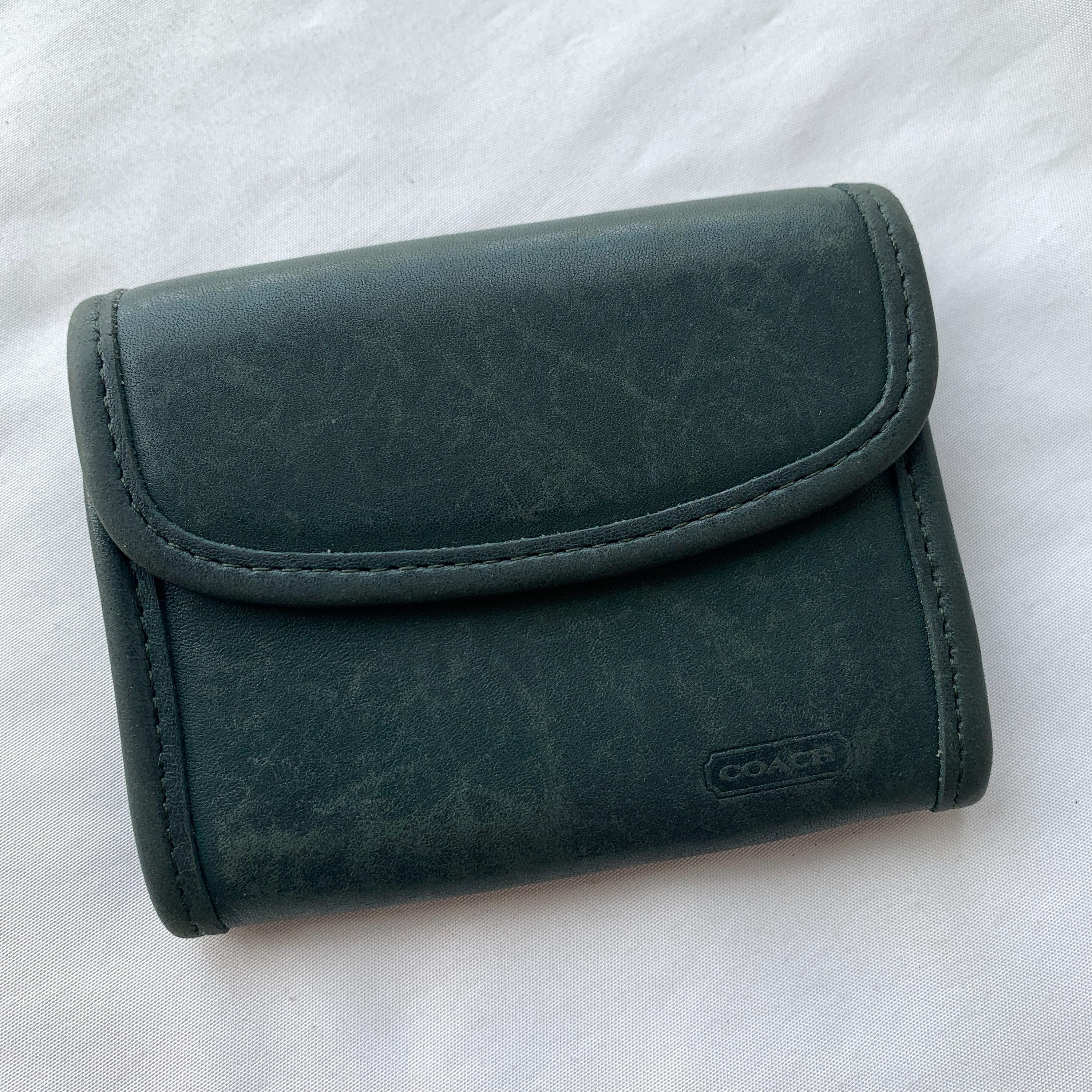 OLD COACH ダークグリーン レザーウォレット 7219 Vintage Coach 7219 Multifunction Purse Rare GREEN Wallet Leather