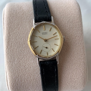 Reloj de cuarzo vintage Seiko Octagon 1428-5040 para mujer, caja bicolor de 20 mm, fabricado en Japón.