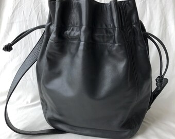Vintage Coach Delancy Drawstring 4122 Black Lather Bag Made in USA
