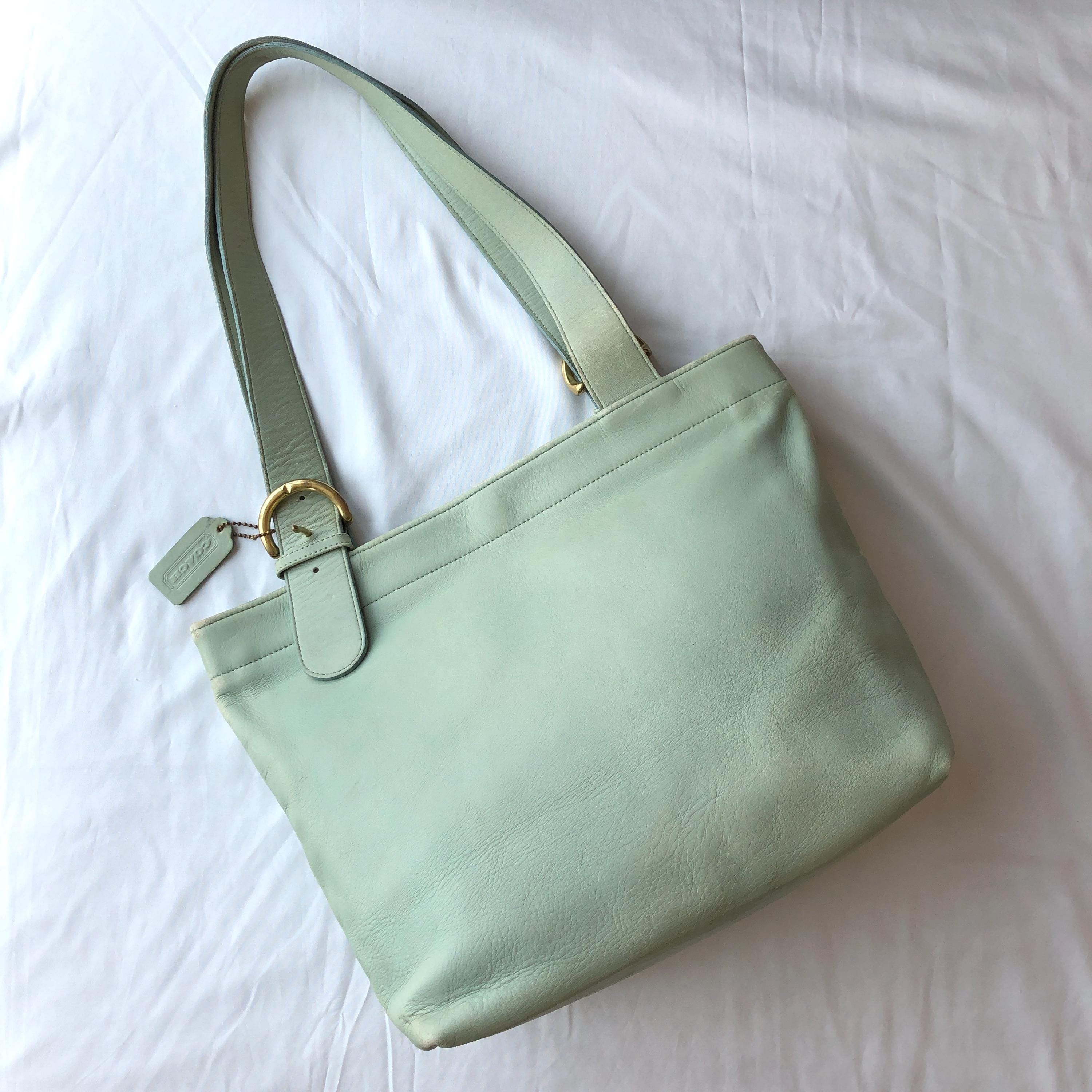Vintage Coach Lafayette 4140 Aqua Leather Tote Shoulder Bag Made 