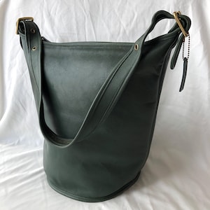 Vintage Coach Duffle Sac 9085 Bottle Green Leather Bucket Bag Made