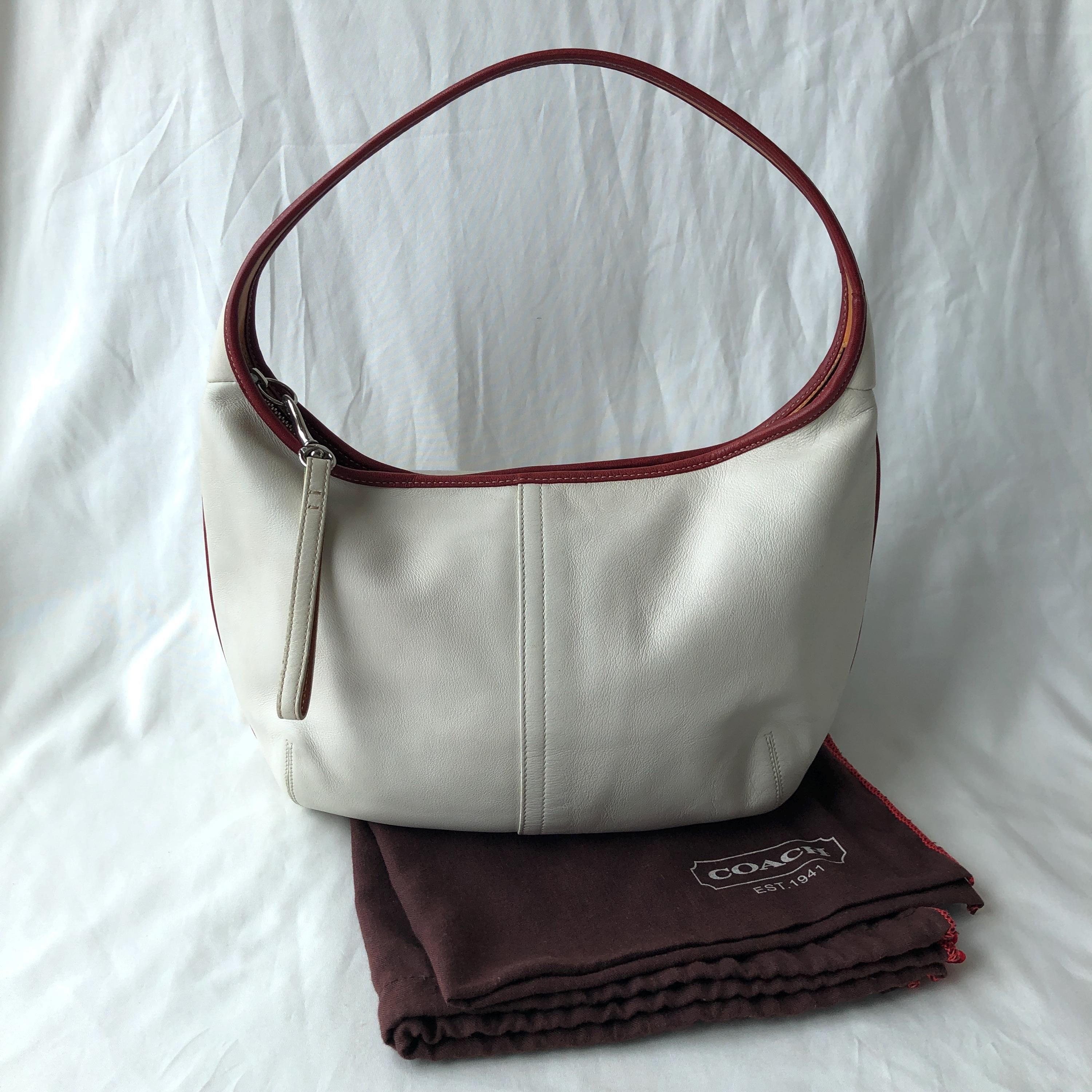 vintage coach old ✨ ivory White bag Vintage Coach Signature Satin Tote Bag Logo Large Ivory