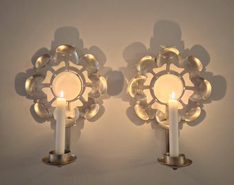 Pair of Iron wall candle sconce swedish vintage candleholders candlestick wall lights mid century modern nordic scandinavian design lighting