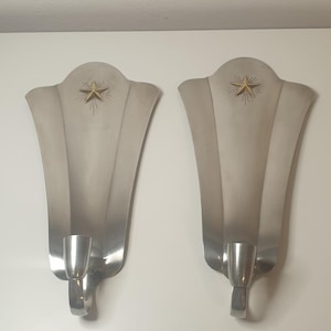 Antique Pewter wall candle sconces with stars, from 1932, marked F8 GAB Tenn Swedish Art deco wall light sconce candleholders Swedish modern