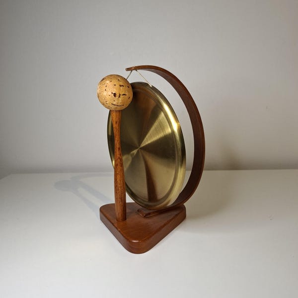 Mid century modern vintage teak and brass gong by Karl Holmberg Sweden 1950s Made in Sweden MCM gong