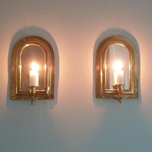 Pair of wall candleholders brass mirror sconces Wall lights Swedish modern Scandinavian design Swedish vintage mid century modern
