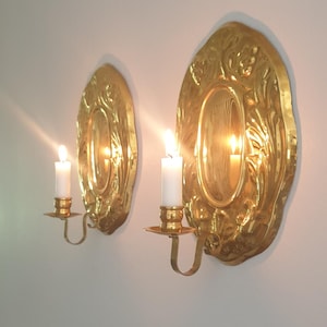 Pair of Gusum brass sconces candle holders Wall lights Swedish modern Scandinavian design Swedish vintage mid century modern