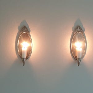 Reserved for Milena, Antique Pewter wall candle sconces, from 1933, marked G8 Svenskt tenn Swedish Art deco wall light sconce candleholders