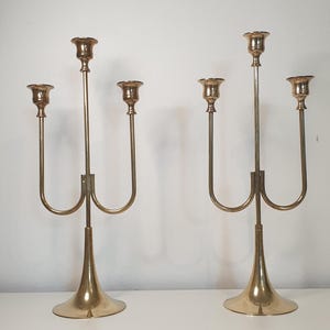 Pair of large Brass Candlestick holders candleholder swedish vintage candle lights mid century modern nordic scandinavian design