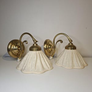 Vintage Atelje Lyktan Wall Lamps Brass & Pleated Fabric Mid-Century Modern Scandinavian Design Set of 2