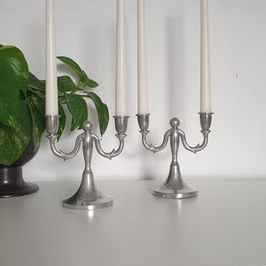 Pair of Antique Pewter Candlestick holders candleholder, from 1932. Marked F8.