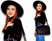 Make an Offer Vintage CHANEL Paris 13.25 quot Inch Black Quilted Lambskin Leather Zippered Tote Style Shoulder Bag with Gold Shoulder Chains