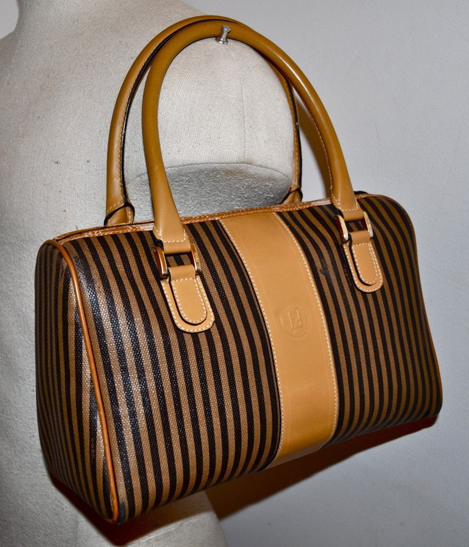 Vintage FENDI 80s SPEEDY DOCTOR BAG Striped STUNNING Etsy
