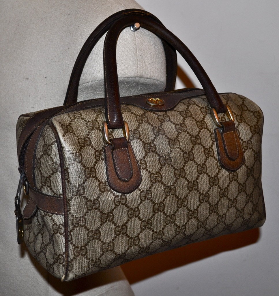 Vintage 80s GUCCI SPEEDY DOCTOR Handbag Duffel GG Tan MONOGRAM | Etsy
