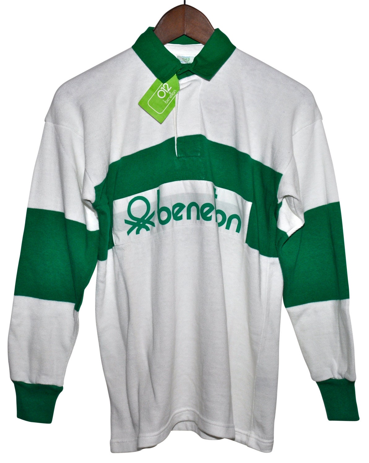 DEADSTOCK Vintage 80s BENETTON Rugby Shirt Green & White Striped Long  Sleeve Polo Youth XL Mens S Small Ladies M L Nos Nwt - Etsy
