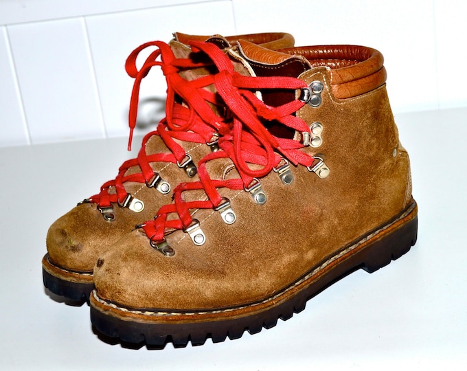 ITALIAN Hiking Boots Vintage Alpine Mountaineering Boots Tan Leather