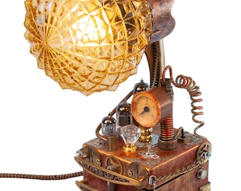 Victorian style lamp, steampunk aesthetic, retro lamp, vintage design, art object
