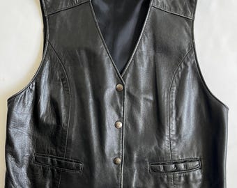 Vintage Men's REED Black Leather Lined Vest Biker USA Made Waistcoat Western