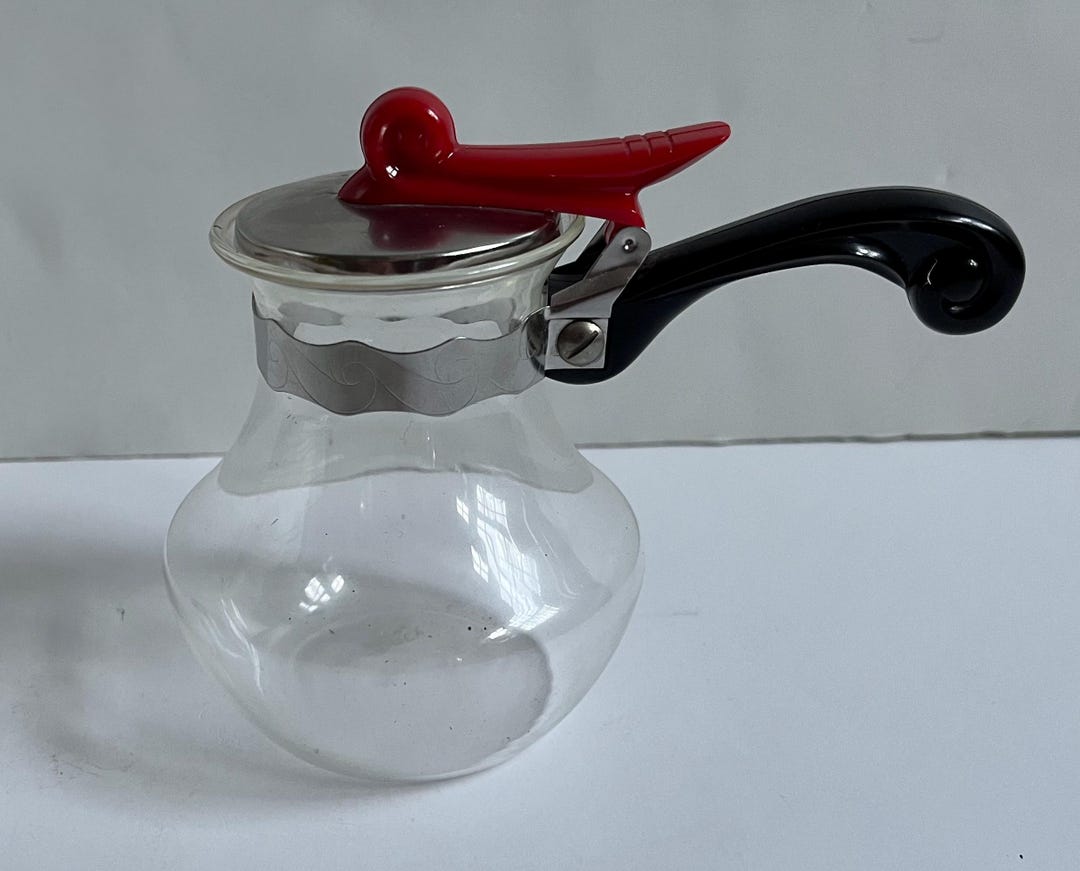 Vintage MCM PYREX Glass Mini Red & Black Syrup Pitcher Carafe Creamer ...