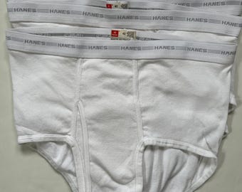 4 Pairs Men's Vintage White Hanes Briefs Sz 42 Tighty Whities USA Fly Front