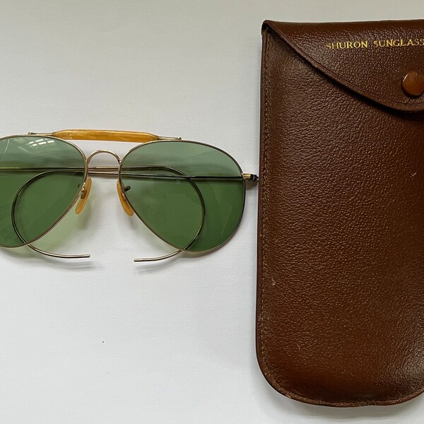 Rare Men's 50s Vintage SHURON Ful-Vue 1/10 12K GF Aviator Sunglasses w Case