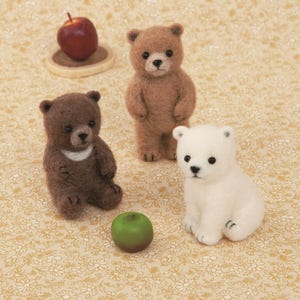 Japanese Hamanaka Needle Felting Kit  Baby Bear Felting Kit (Set of 3) – Cute Handmade Wool Animal Craft Gift – Japanese DIY Kit