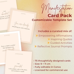 Editable Manifesting Card Deck Canva Template | Spiritual Affirmations, Reflection Prompts, Quotes & Activities | Commercial Use Ready