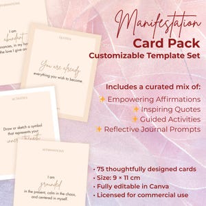 Editable Manifesting Card Deck Canva Template | Spiritual Affirmations, Reflection Prompts, Quotes & Activities | Commercial Use Ready