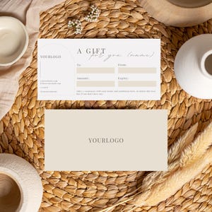 Modèle de carte-cadeau pour salon de beauté, spa, cils - Téléchargement immédiat - Bon esthétique beige, chèque-cadeau des fêtes imprimable