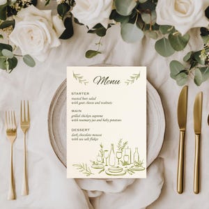 Canva Wedding Menu Template – Olive Green Printable Menu Card, Editable Dinner Design, Minimalist Vintage Bar Menu, Instant Download