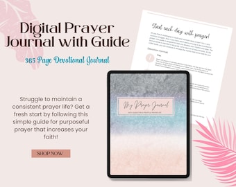 Peut inclure: Journal de prière numérique avec un guide pour une vie de prière fructueuse. La couverture présente un design aquarelle dans des tons de bleu, gris et rose. Le texte sur la couverture est "My Prayer Journal with Quick Guide for a Fruitful Prayer Life."
