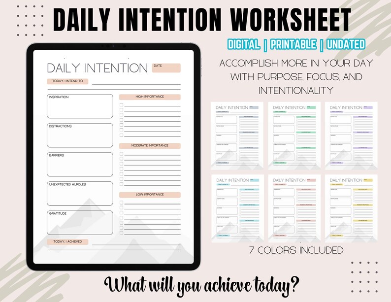 2025 Digital Daily Worksheet| Printable | Undated | Goals | Focus ...